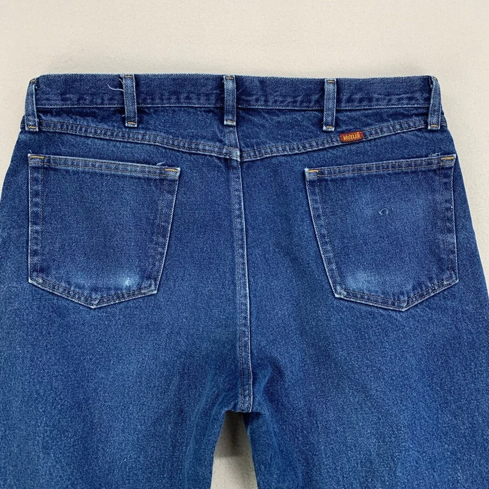 VTG Rustler Jeans Straight Mens 38x32 Blue Faded Distressed Denim‎ Retro Work